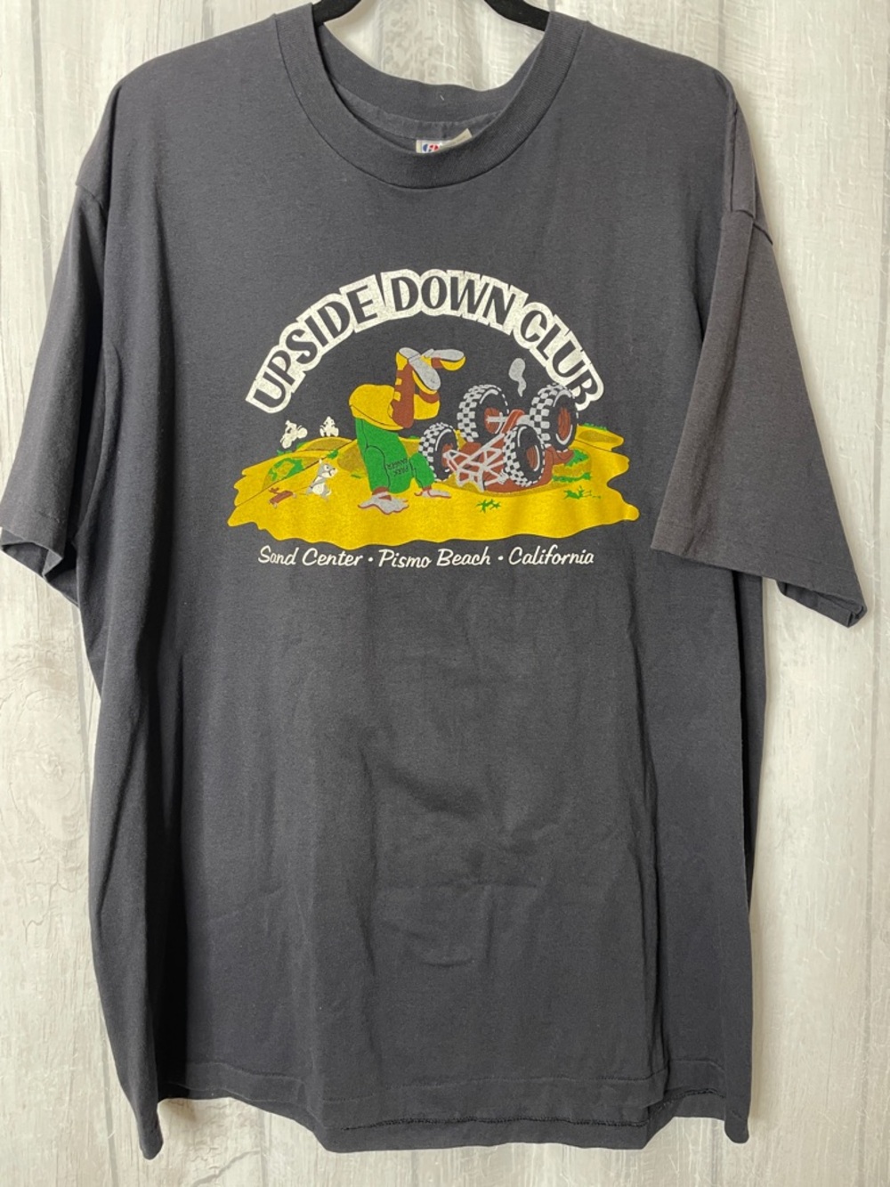 Vintage single stitch Upside Down Club Graphic Tee with Yellow & Green Print